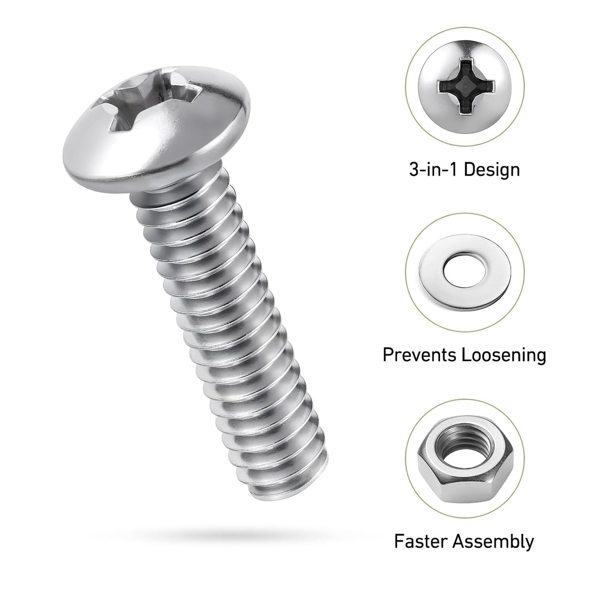 #6-32 x 3/4" Pan Head Machine Screws Nut Bolt Washer Assortment Kit,(100 Sets) 304 Stainless Steel 18-8 Phillips Drive Full Thread Assorted