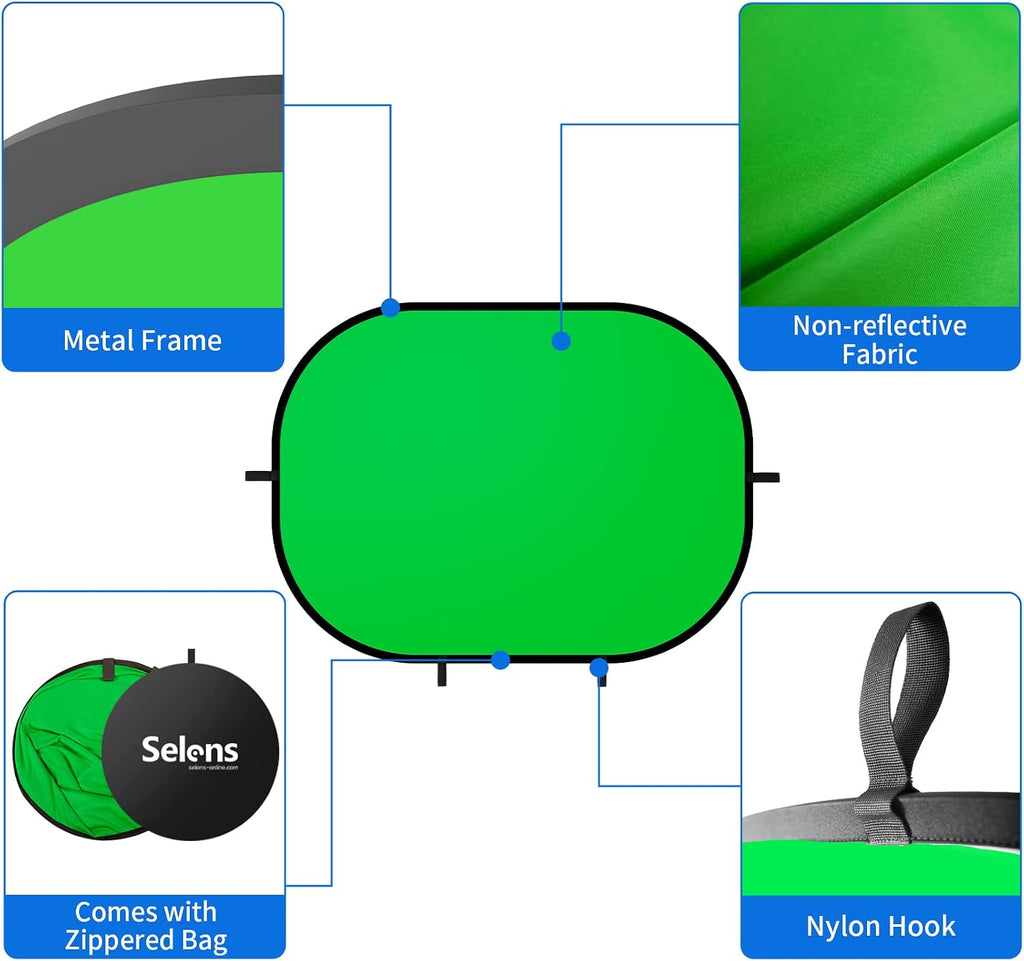 Small Collapsible Backdrop Double-Sided Grey Green Screen 2-in-1 | Pop Up Background with Carrying Bag for YouTube