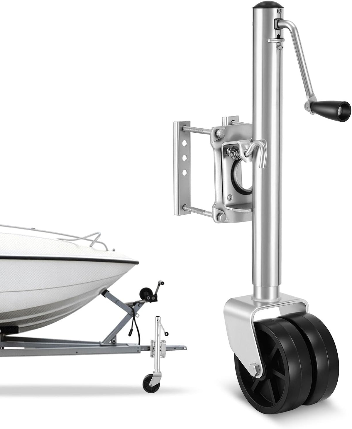 Trailer Jack with Wheel, 2000 lbs Load Capacity, Heavy Duty Swivel Boat Trailer Jack with PP Dual Wheel & Ergonomic