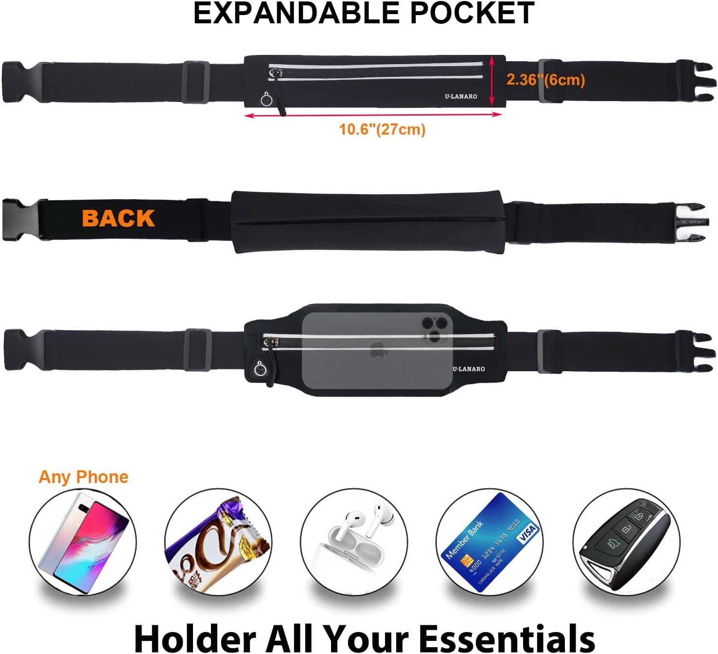 Slim Running Belt Fanny Pack for Men Women, Running Phone Holder Runners Pouch Waist Pack for Workout, Money Belt