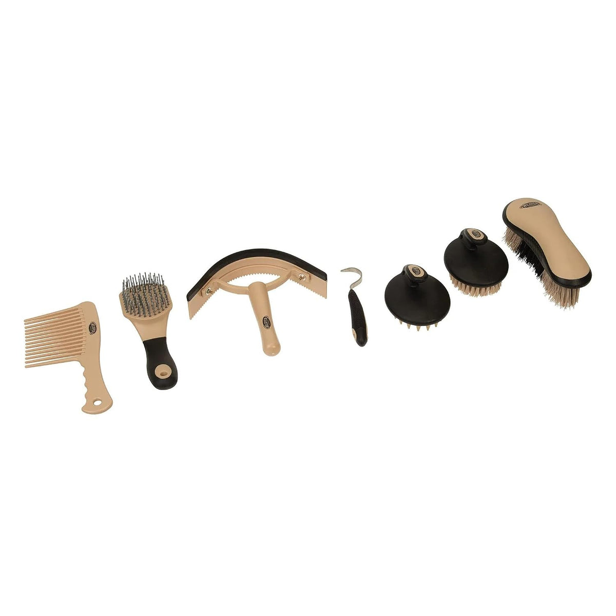 Horse Grooming Kit, 7-Piece Horse Brush Set with Organizer Tote Bag, Hoof Pick, Comb, Sweat Scraper, Equine Tools for