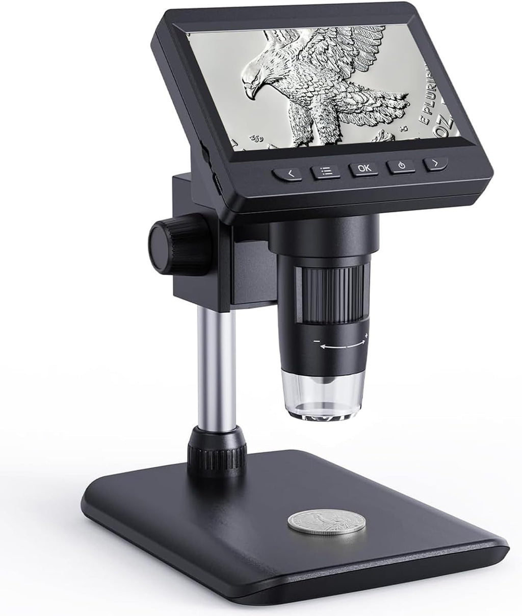 Digital Microscope, Coin Microscope with Light Adjustable Brightness 4.3" HD LCD Screen, 1000X Zoom PC View