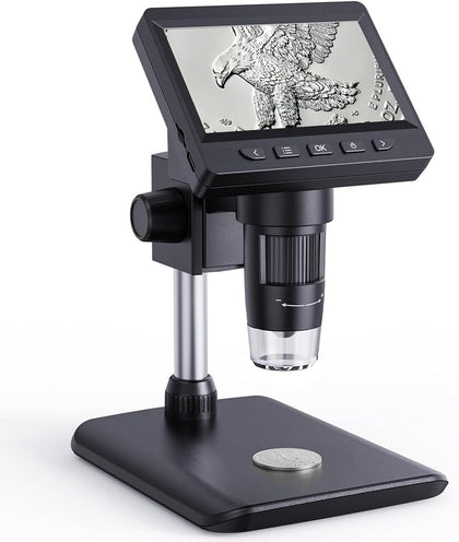 Digital Microscope, Coin Microscope with Light Adjustable Brightness 4.3" HD LCD Screen, 1000X Zoom PC View