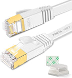 Cat 7 Flat Ethernet Cable 50ft White, High Speed 10GB Shielded (STP) LAN Internet Network Cable Ethernet Patch