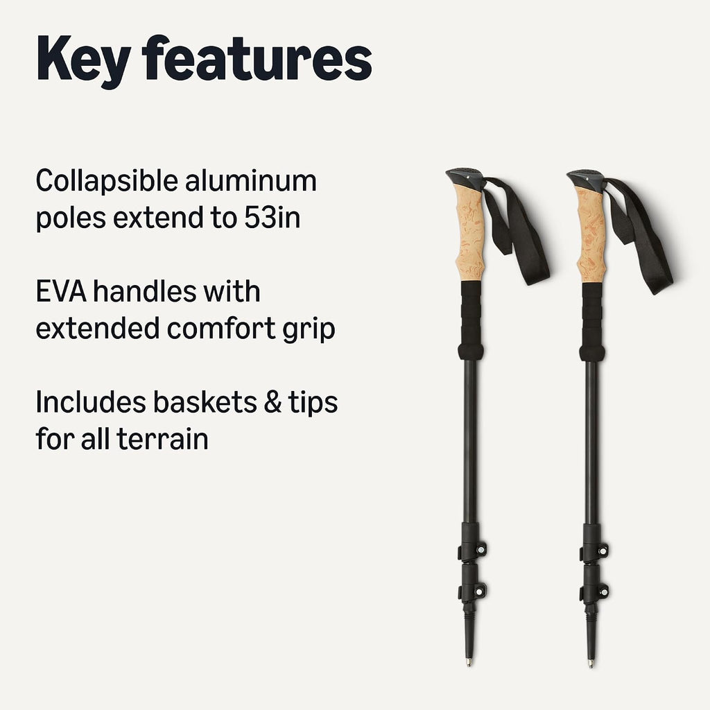 Trekking Poles, Lightweight Collapsible Hiking Sticks with Quick Lock, EVA Grip & All-Terrain Accessories, Adjustable