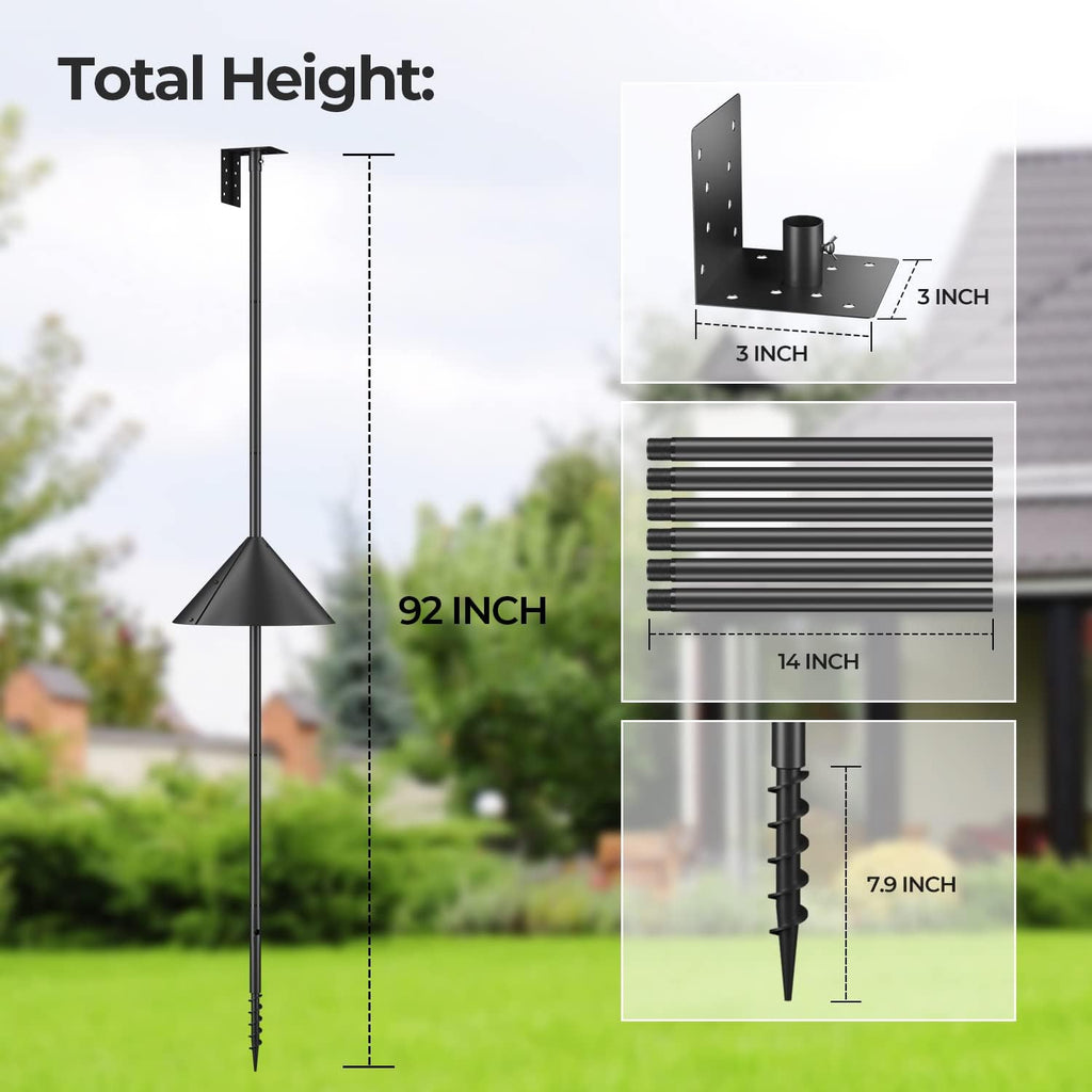 92 Inch Bird House Pole Mount Kit, Adjustable Heavy Duty Feeder Pole for Outdoors, Feeding Station With Squirrel