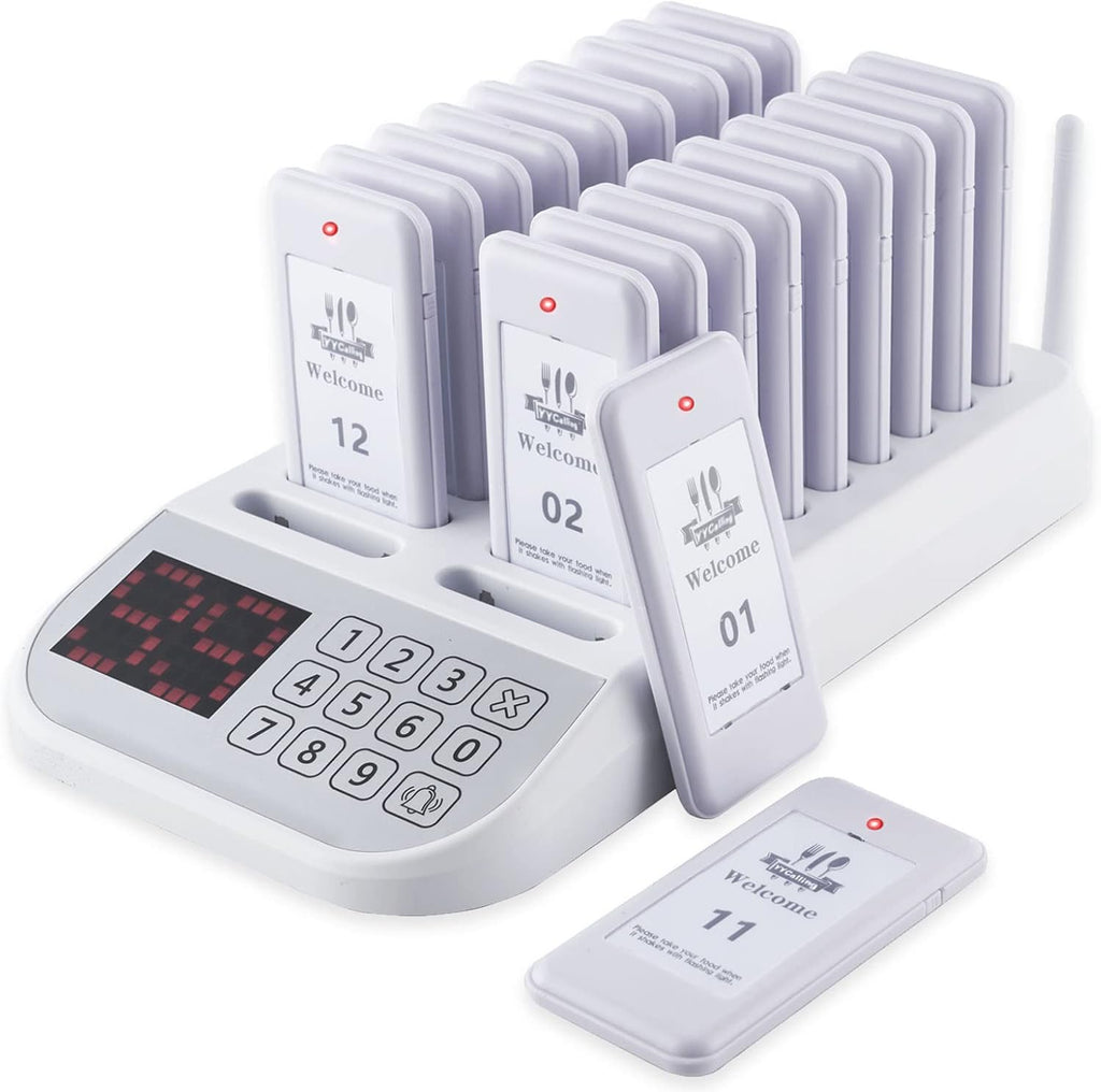 Restaurant Pager System,Social Distancing Buzzer 20 Pagers(White)