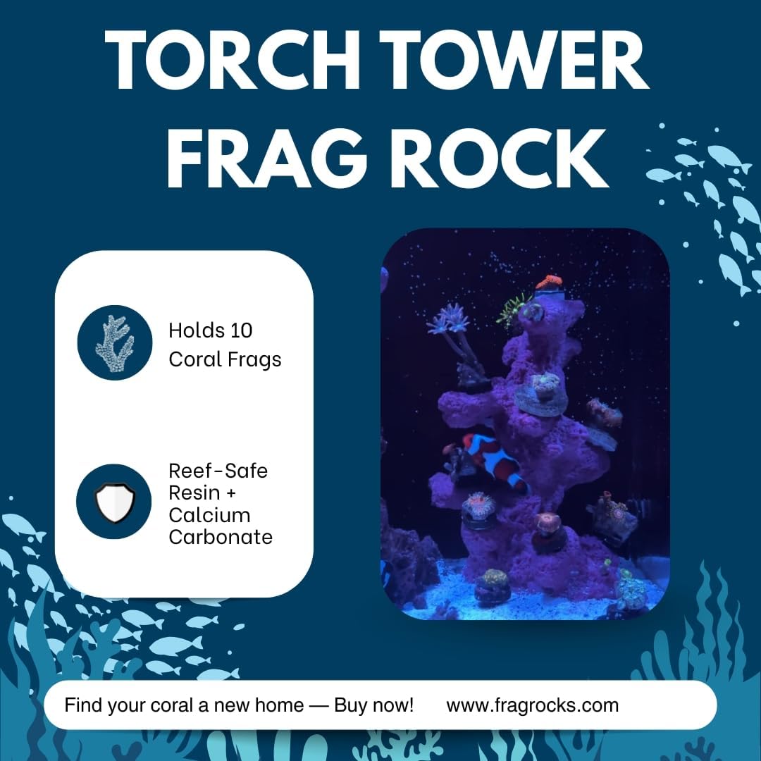 10 Hole Torch Tower Coral Frag Plug Rack/Frag Rock for Live Coral Plug Ons for Reef Aquariums (Tan)