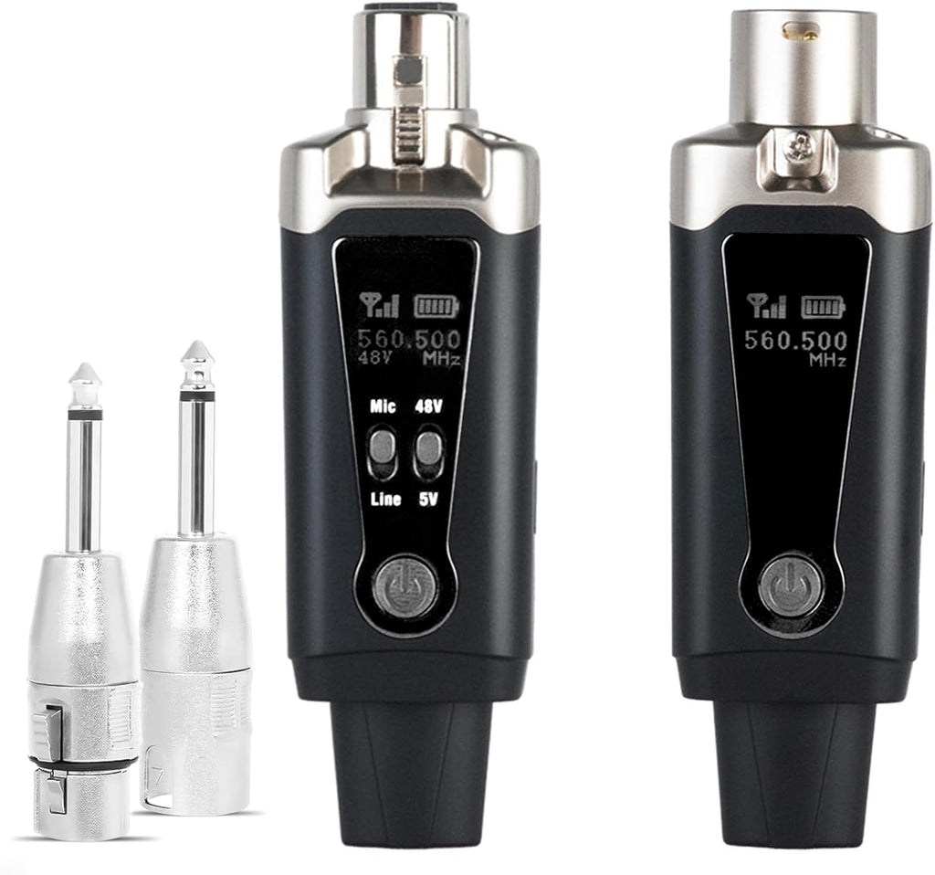 Wireless XLR Microphone Transmitter Receiver, UHF Wireless Mic System with 16 Channels, Guitar Wirless Adapter with