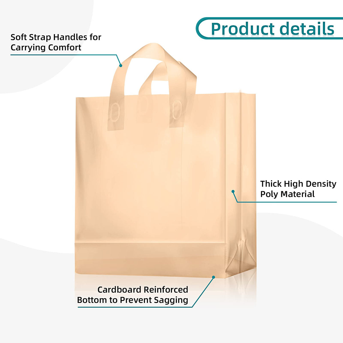 100 Pcs Plastic Gift Bags with Handles, Khaki