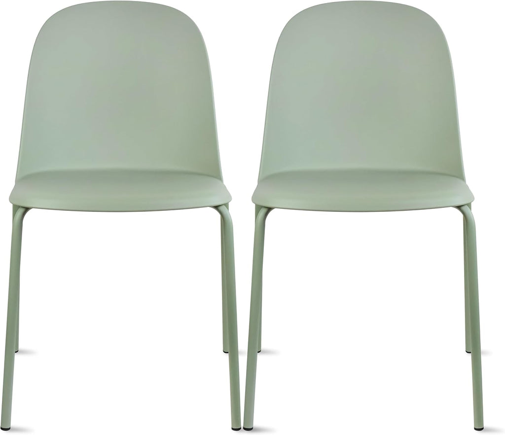 Set of 2 Modern Stackable Armless Dining Chairs, Plastic Shell Seat with Metal Legs for Indoor Outdoor Home Kitchen