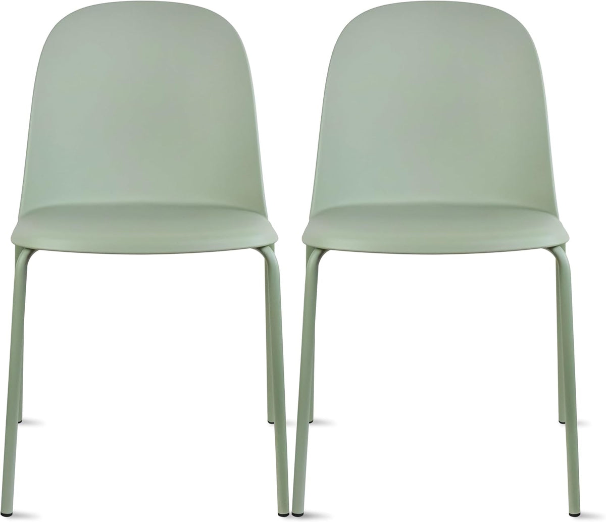 Set of 2 Modern Stackable Armless Dining Chairs, Plastic Shell Seat with Metal Legs for Indoor Outdoor Home Kitchen