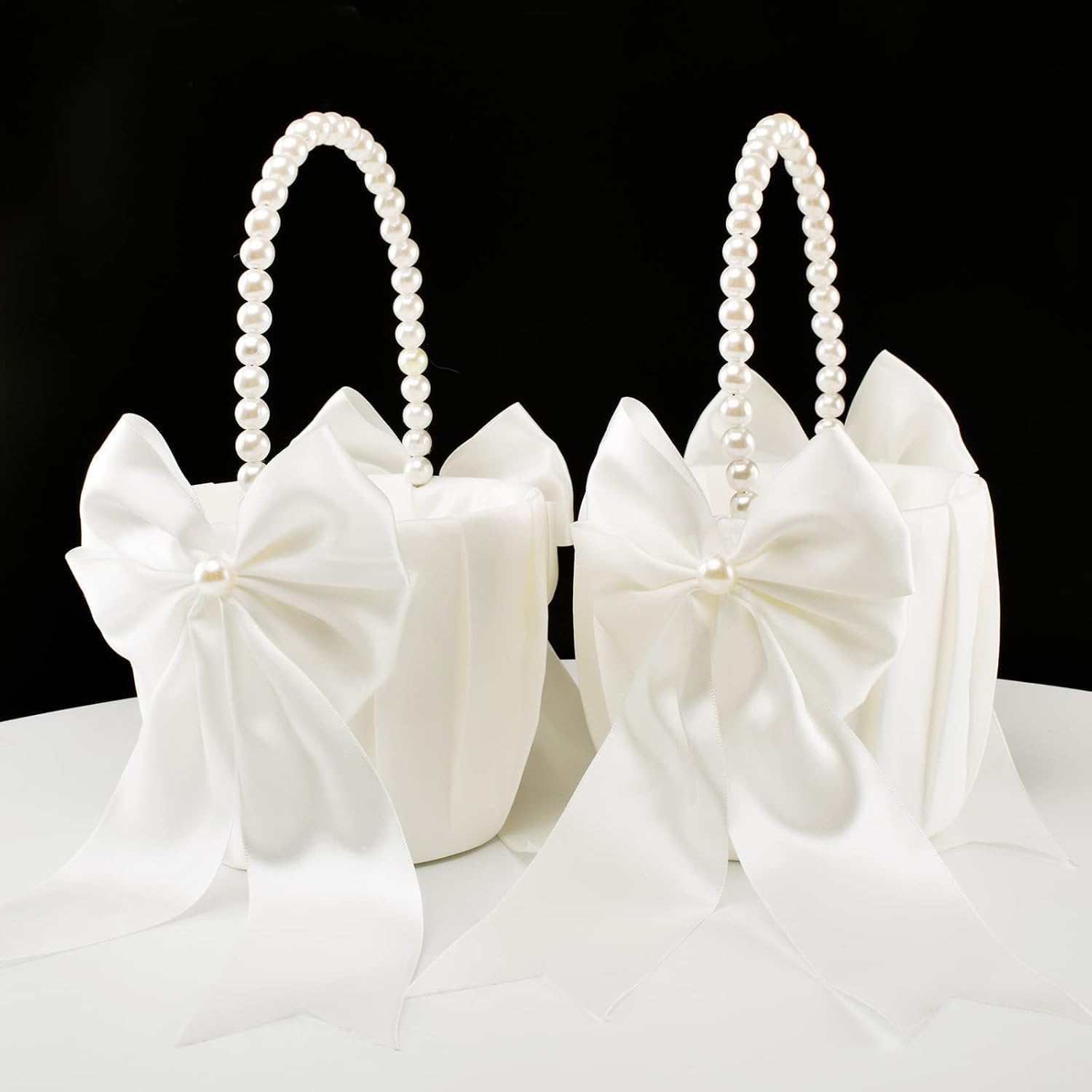 2 Pack Flower Girl Baskets and Ring Bearer Pillow Set, Ivory