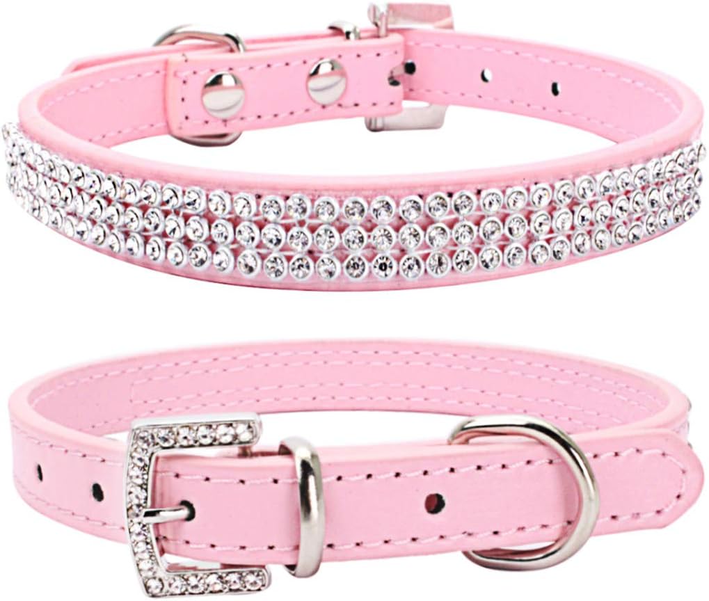 Basic Adjustable Dog Cat Collar Bling Rhinestones Shing Diamonds PU Leather with Rhinestones Buckle (S(Length
