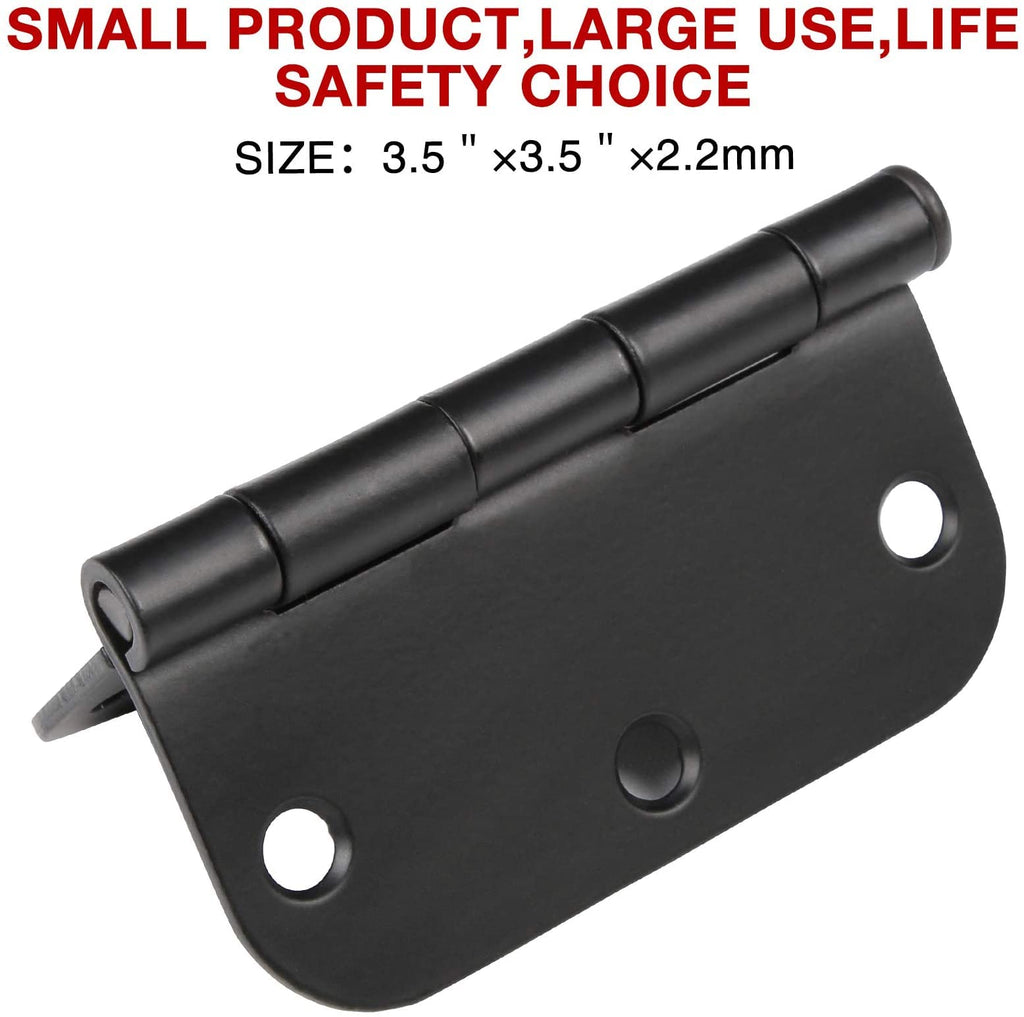 3 1/2" Matte Black Door Hinges 3.5 Inch Rounded Flat 24 Pack