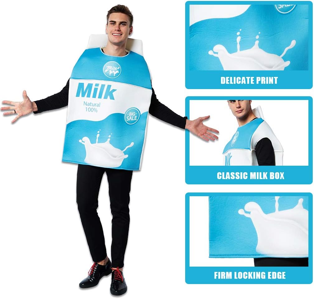 Couple Costume Halloween Food Cookies and Milk Carton Box Adult Men Women