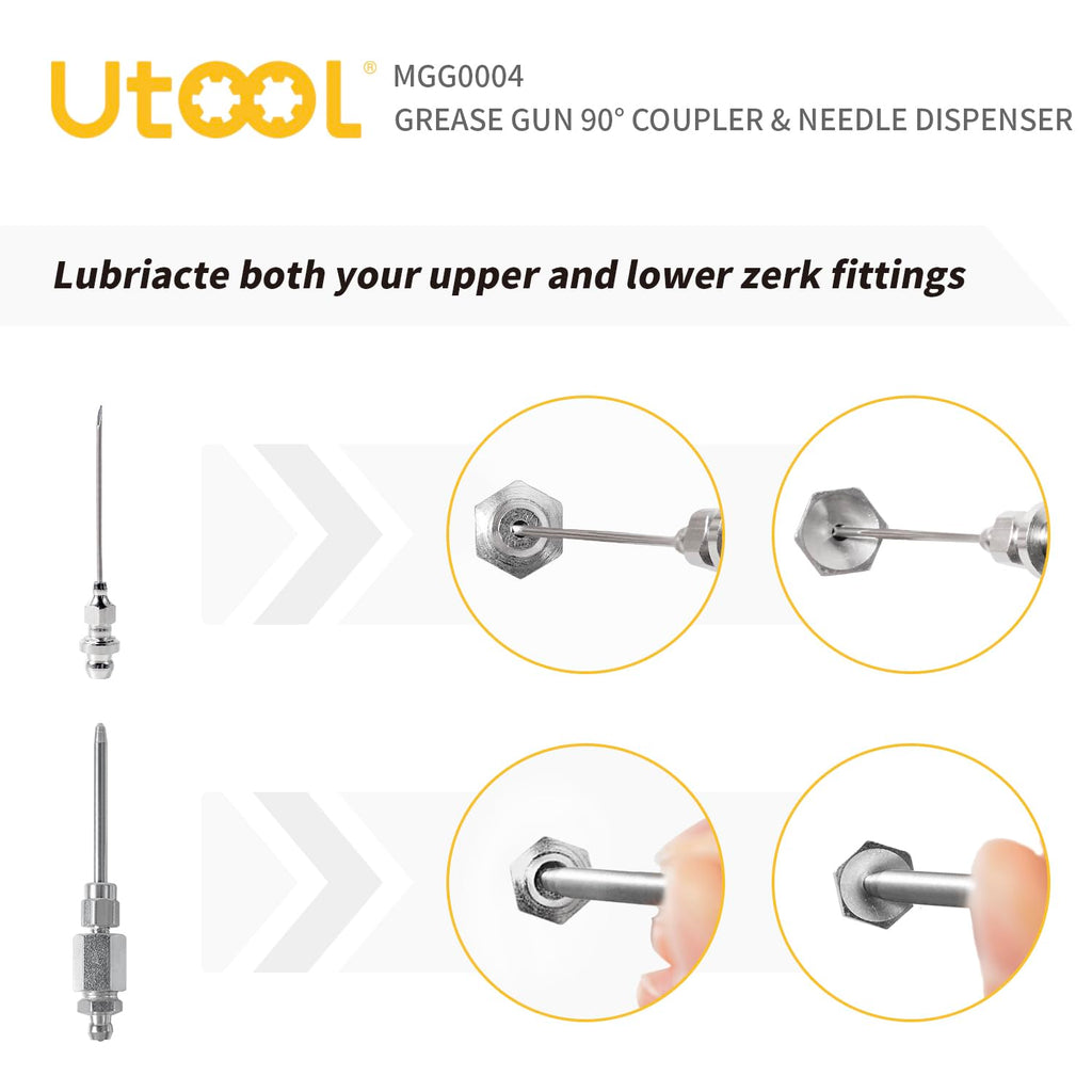 UTOOL 90 Degree Coupler, Needle Nozzle, Grease Injection Needle with Cap