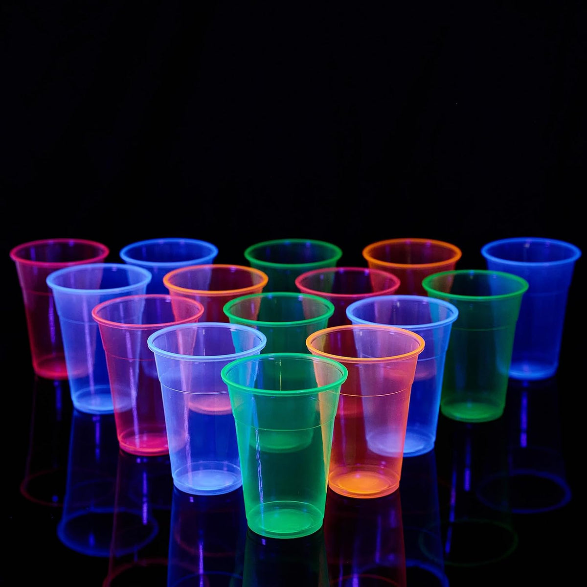 100 Pack 16 oz Plastic Cups, Assorted Neon Glow Party Cups