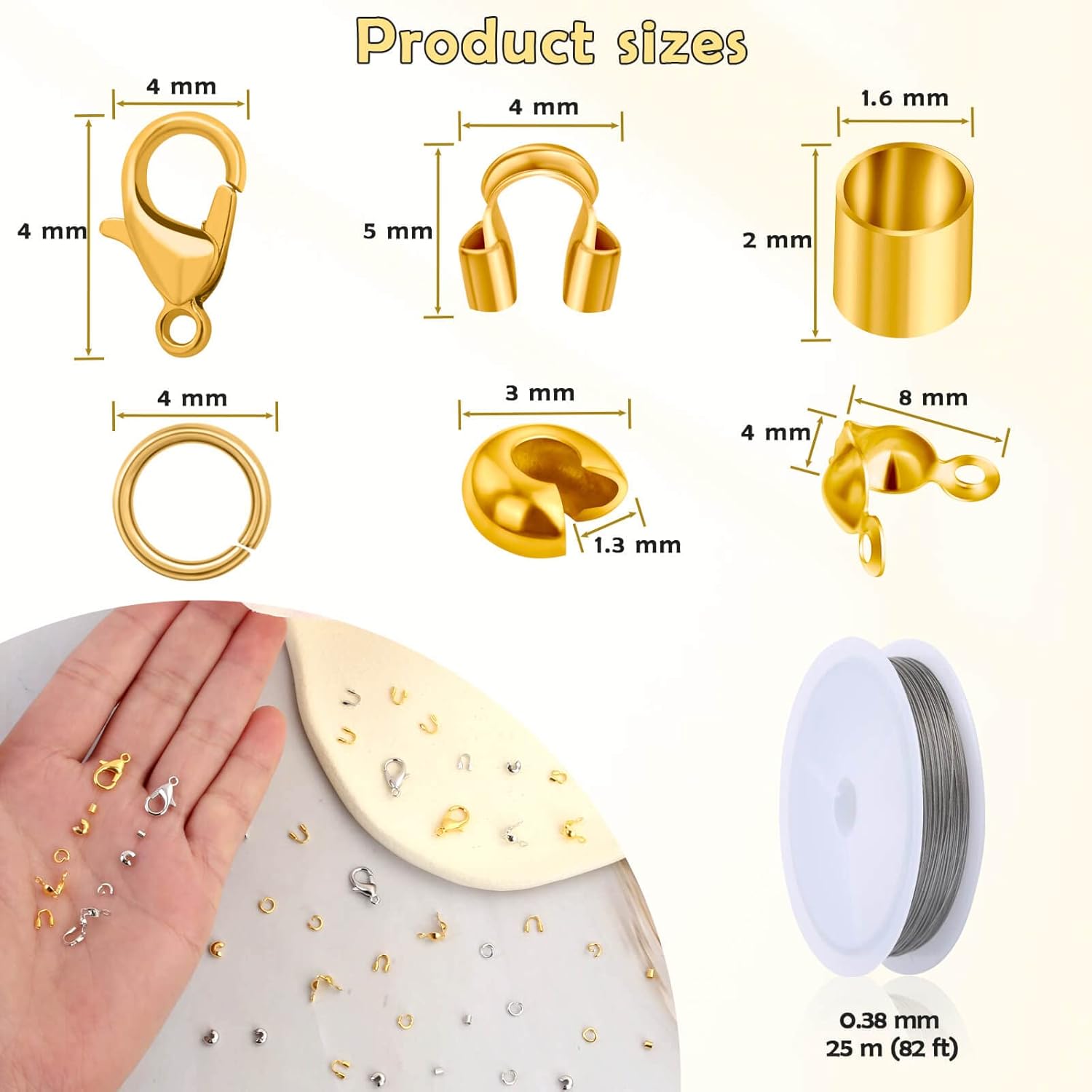 1200 Pcs Crimp Beads Supplies for Jewelry Making, Including Crimp Covers, Crimp Tubes and Wire Guardians, Lobster