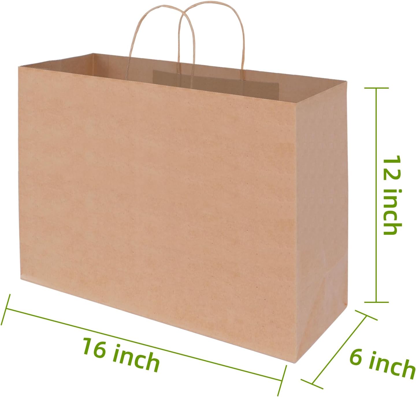 Large Kraft Gift Bag, 50 Pcs Brown Paper Shopping Bags with Handles | 16x6x12 Inches Recyclable Heavy-duty Kraft