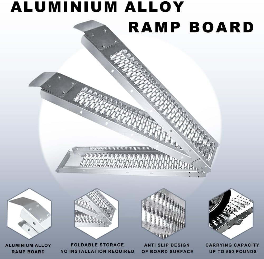 Alloy Steel Motorcycle Ramp, 750 Lbs Capacity, 78in Folding Loading Ramp with Load Straps for Pickup Trucks