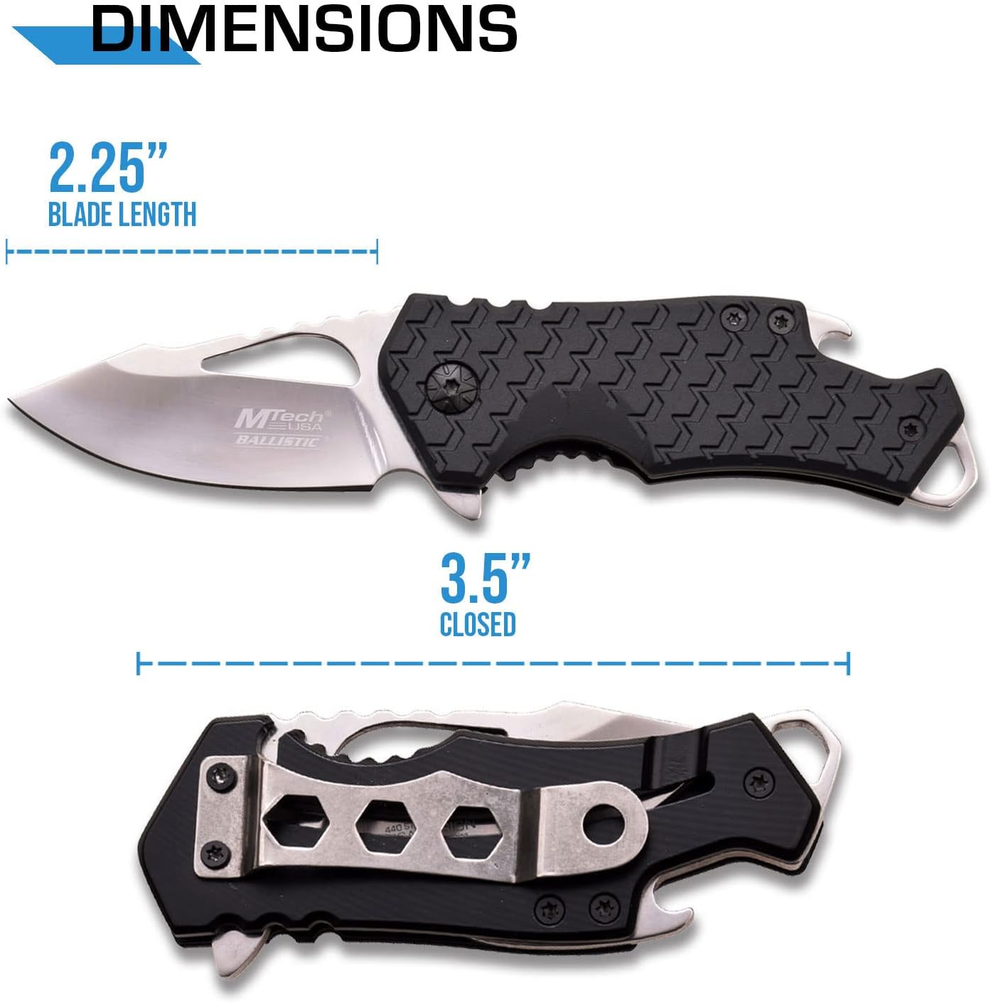 – Pocket Folding Knife – Fine Edge Steel Blade, Aluminum/Nylon Fiber Handle, Bottle Opener and Pocket Clip, Tactical