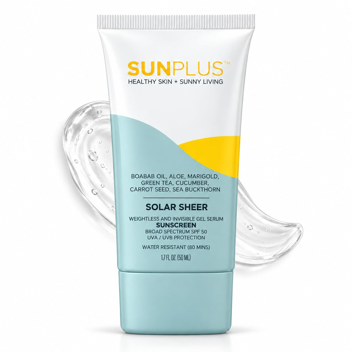 Solar Sheer Gel Sunscreen For Face SPF 50, Invisible Sunscreen Serum, 1.7oz