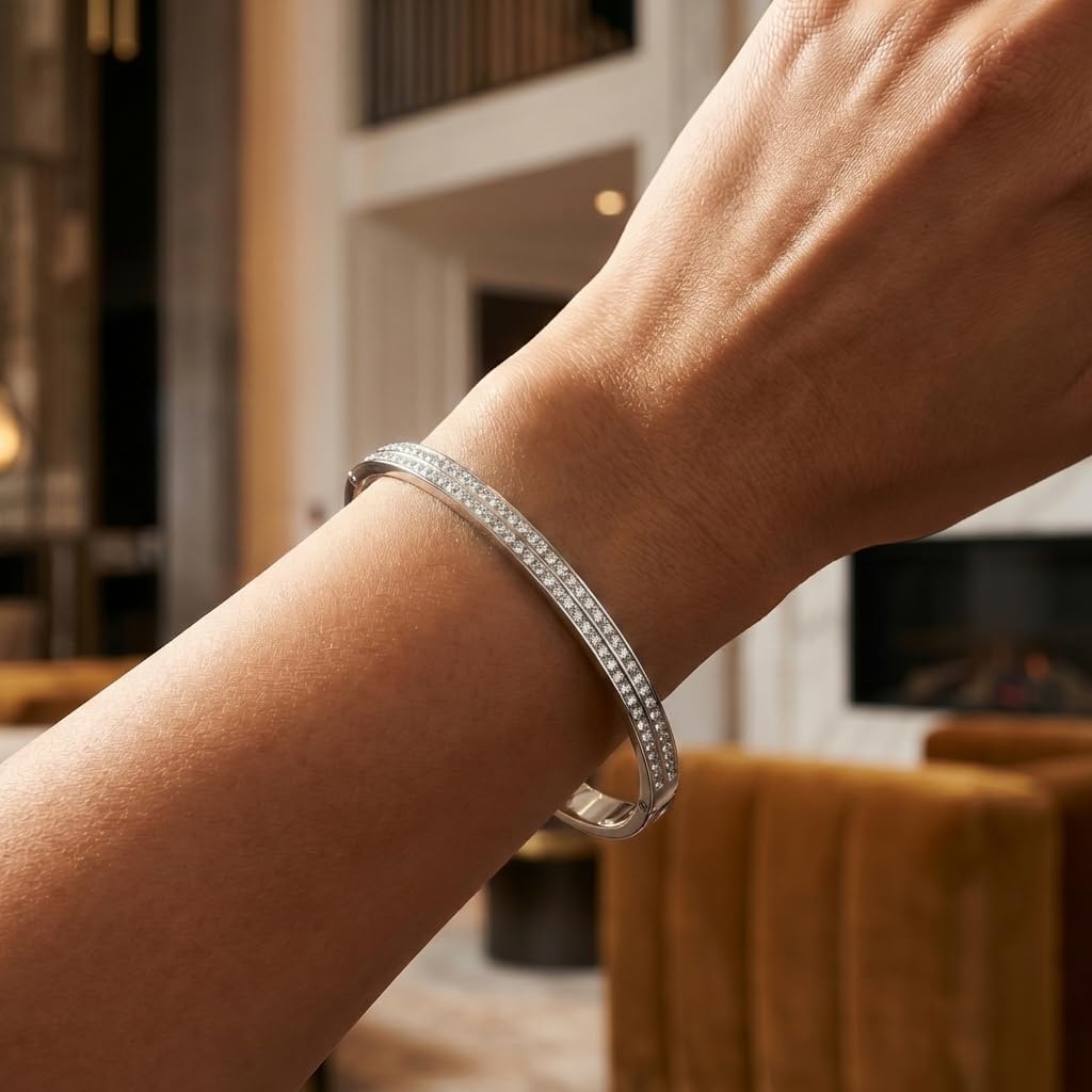 Gold Silver Rhinestone Bangle Bracelets for Women, Adjustable Layered Cuff Bracelet Summer Holiday Jewelry Gift