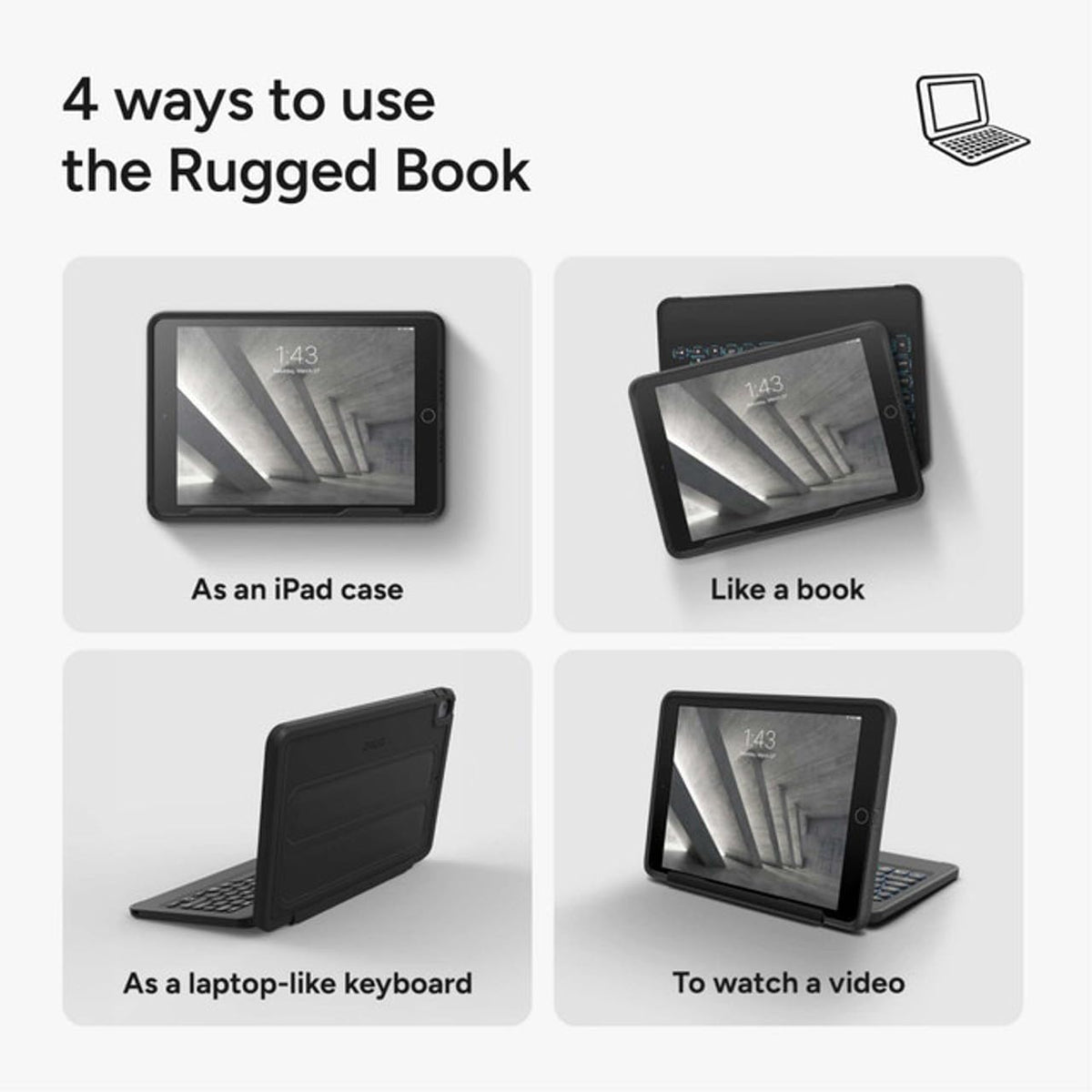 Rugged Book iPad Case with Detachable Magnetic-Hinged Keyboard for iPad Air 3, iPad Pro 10.5" & 10.2" (9th Gen)