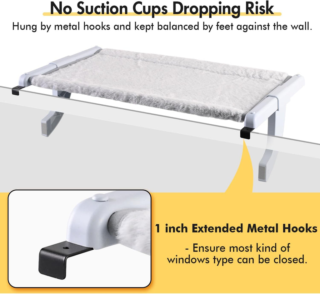 Window Sill Mount Cat Perch for Indoor Cats, One-Step Sliding Clamping Slot Adjustment Cat Hammock with Washable