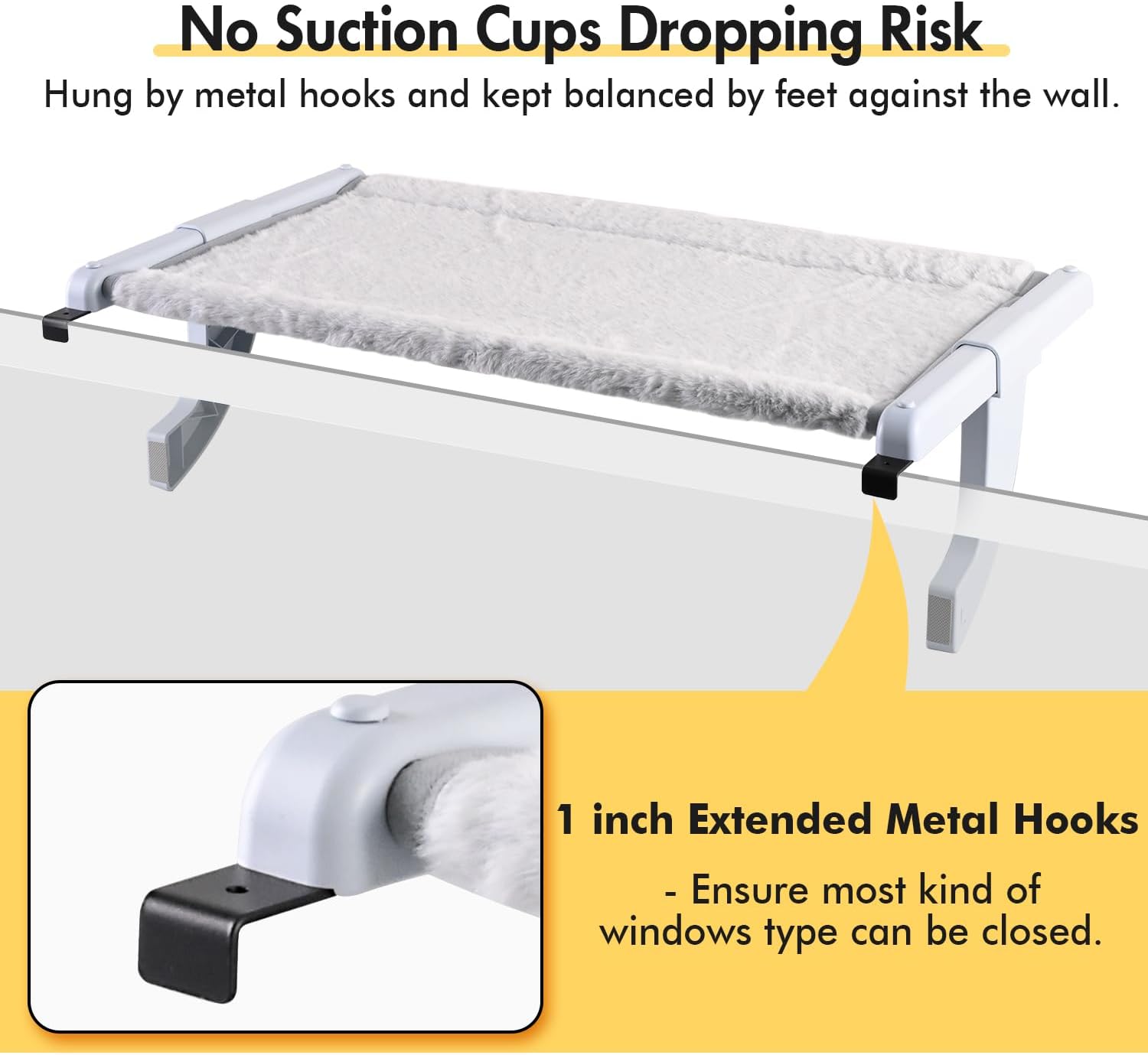 Window Sill Mount Cat Perch for Indoor Cats, One-Step Sliding Clamping Slot Adjustment Cat Hammock with Washable