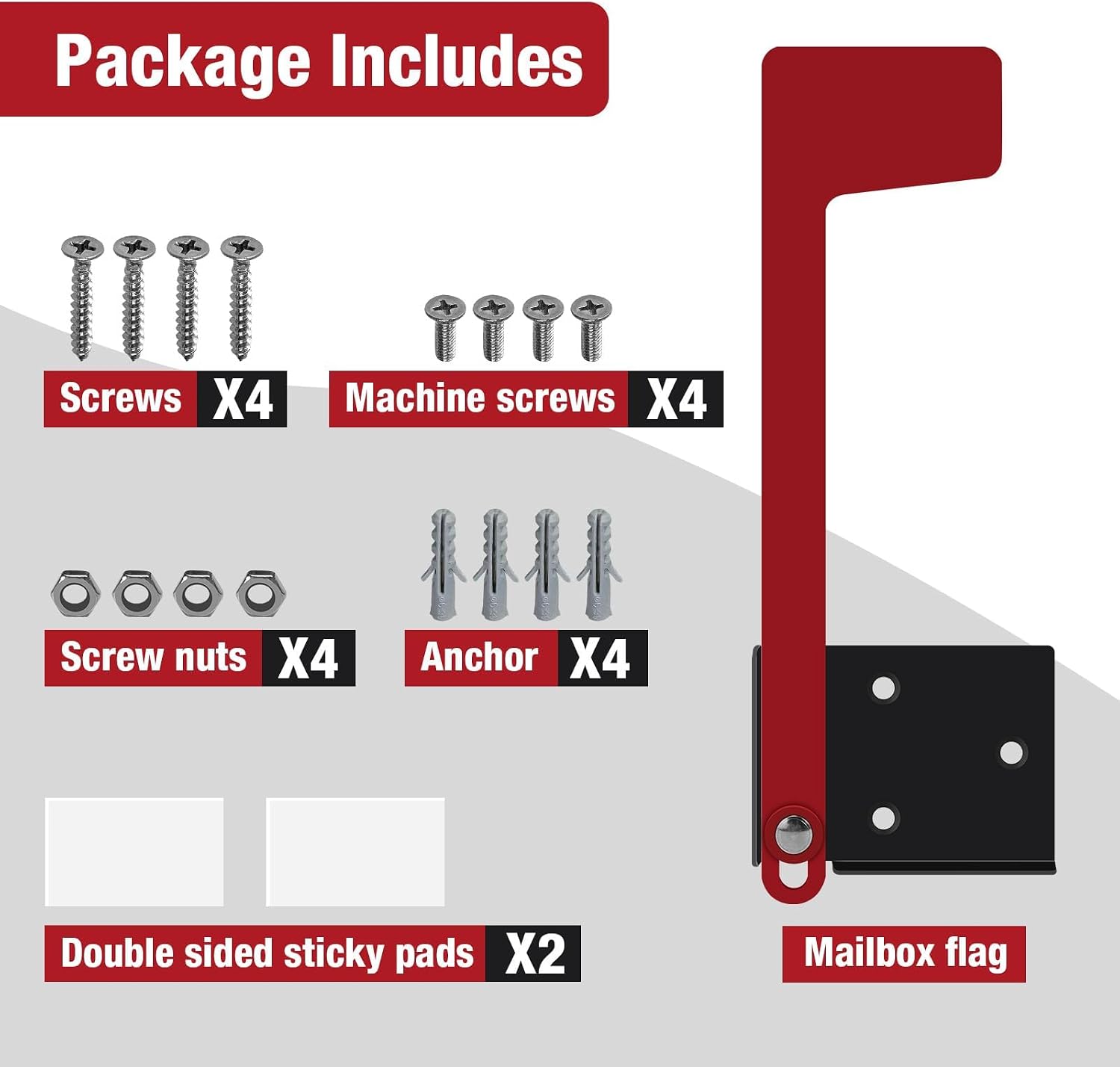 Mailbox Flag Replacement Kit, Galvanized Steel Flag for Mailbox, Mailboxes Accessories, Two-Way Installation Methods
