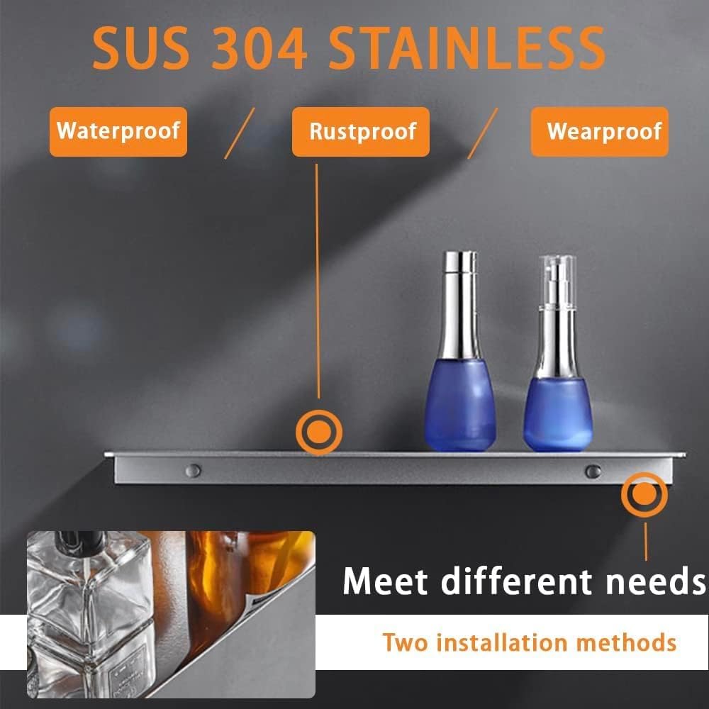 16Inch Stainless Steel Wall Mounted Floating Shelf Drilling or Shelf Adhesive Modern Room Decor Wall Shelf Floating