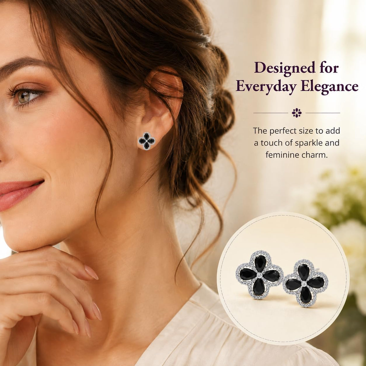Clover Earrings for Women, CZ Four Leaf Clover Studs, 18K Gold Plated Brass | Elegant Gold Plated Clover Design