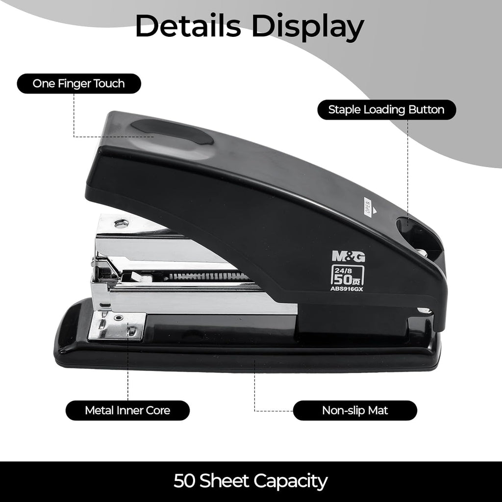 Effortless Stapler for Desk, 50 Sheet Capacity, Heavy Duty Desktop Stapler with 1000 Staples & Staple Remover, One
