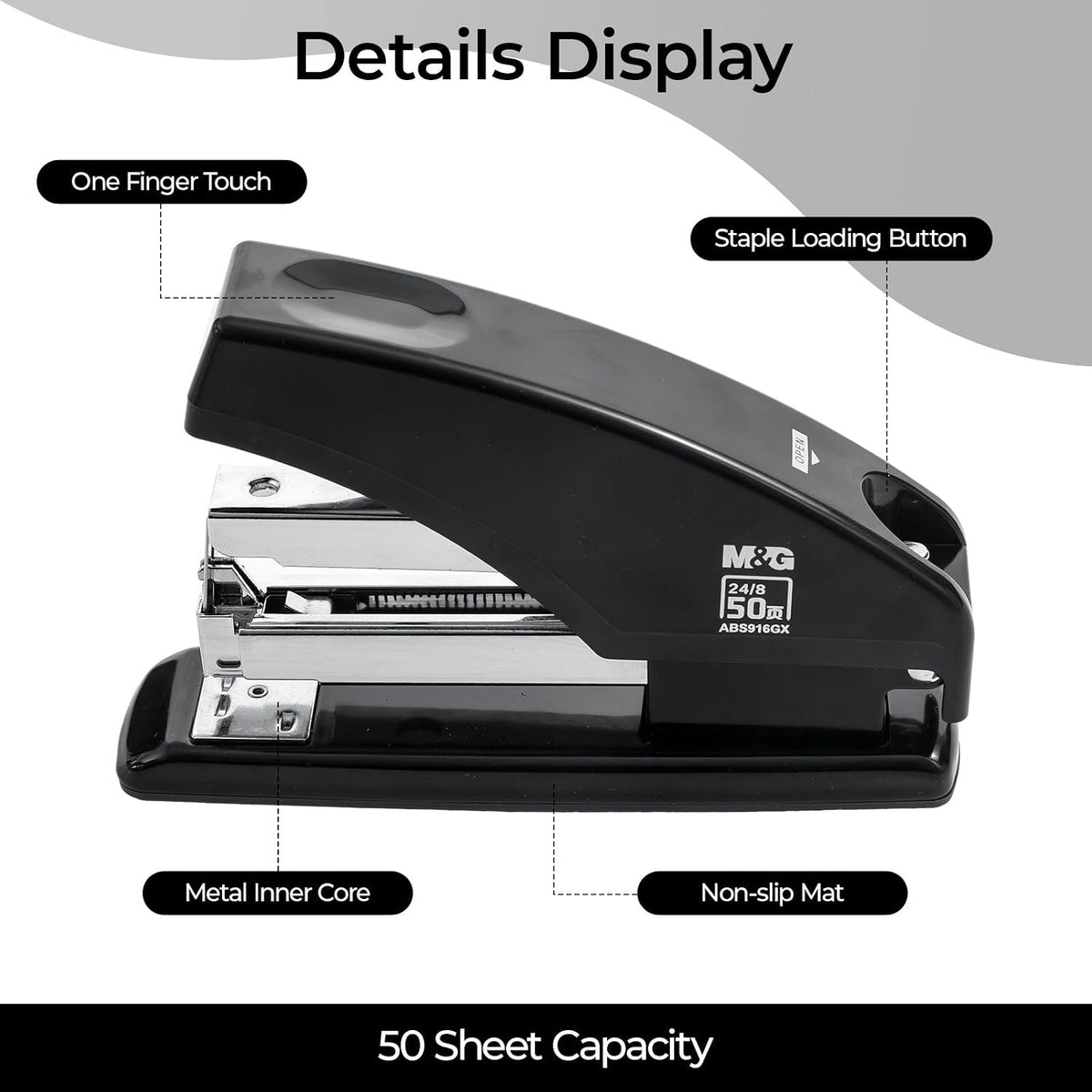 Effortless Stapler for Desk, 50 Sheet Capacity, Heavy Duty Desktop Stapler with 1000 Staples & Staple Remover, One