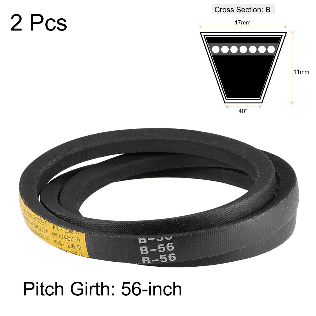 uxcell B56 V-Belts 56" Pitch Length, B-Section Rubber Drive Belt 2pcs
