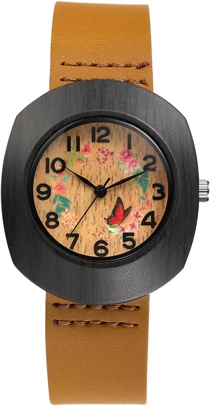Women's Leather Wrist Watches: Vintage Retro Handmade Butterfly Floral Analog Quartz Arabic Numerals Bracelet Watch