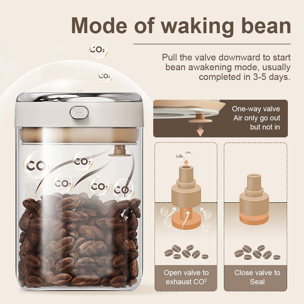 Coffee Bean Storage Container with One-way Valve Airtight Lid Date Tracker for Coffee and More Food Fresh and