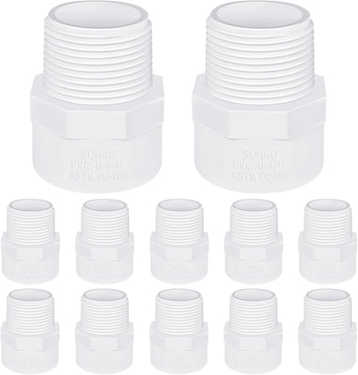 PVC Male Adapter 3/4 Inch (10-Pack), Pipe Fittings (Socket x Male Pipe Thread) - Fits 3/4 Inch Sch.40 PVC Pipes