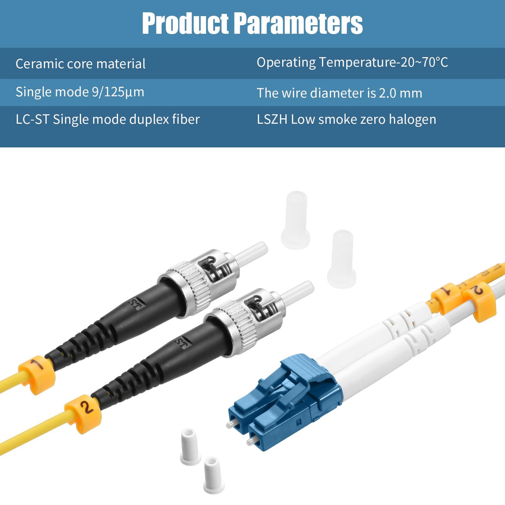 OS2 LC to ST Fiber Patch Cable Single Mode Duplex, 3M(10ft)