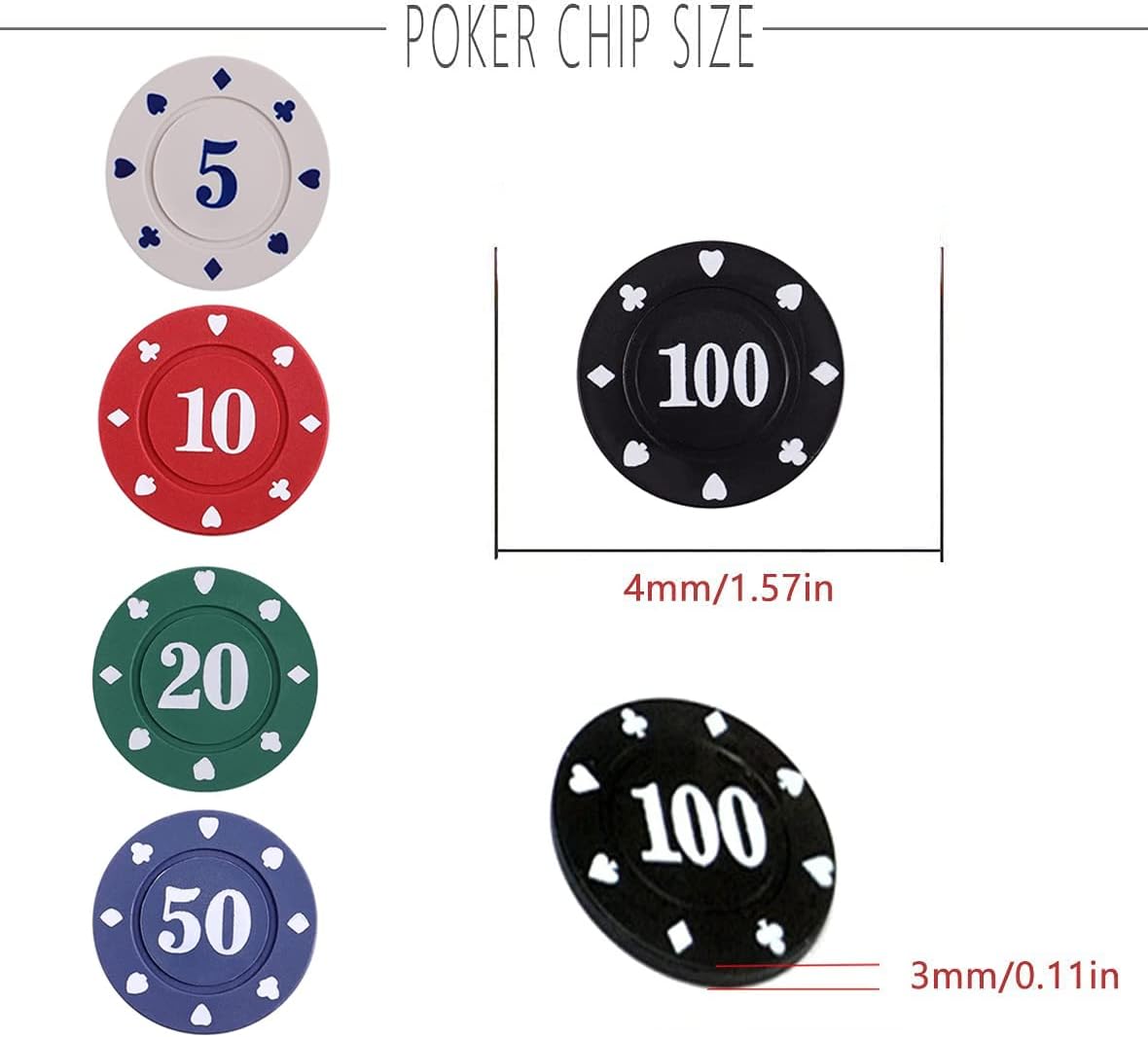 Poker Chips,Denomination Poker Chips Set with Black Velvet Pouch Bag,Plastic Game Chips,Game Night Party