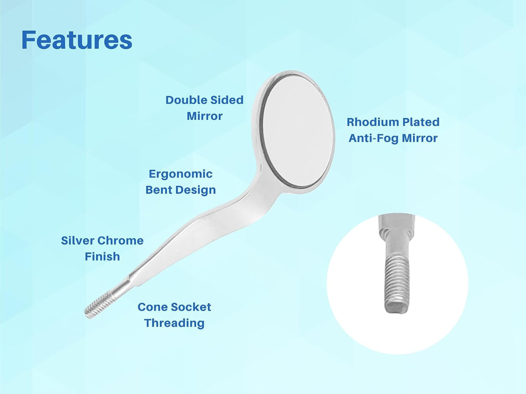 Double Sided Cone Socket Dental Mouth Mirror Front Surface Pack of 7 Stainless Steel Autoclavable Dental Mirrors