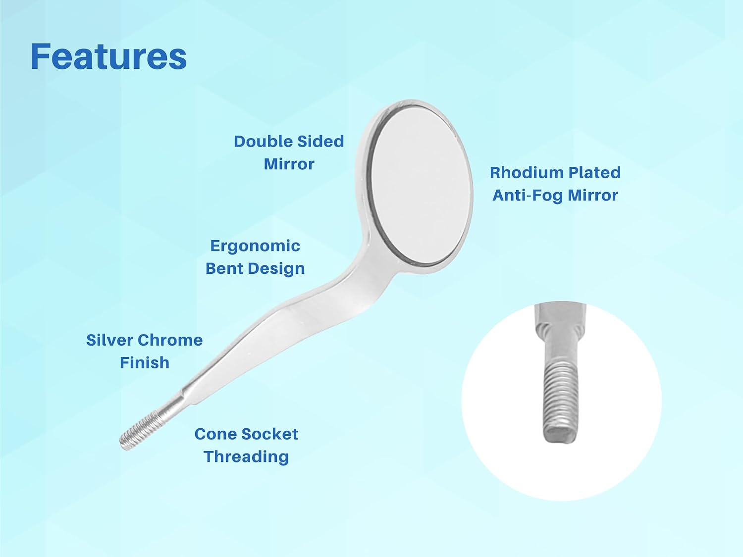 Double Sided Cone Socket Dental Mouth Mirror Front Surface Pack of 7 Stainless Steel Autoclavable Dental Mirrors