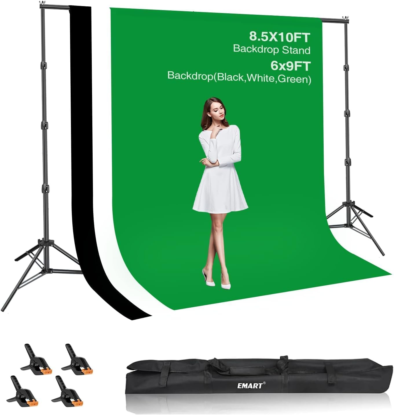 Green Screen Backdrop Kit 8.5x10FT with 3Pcs 6x9ft Backdrop for Party | Adjustable Background Stand with