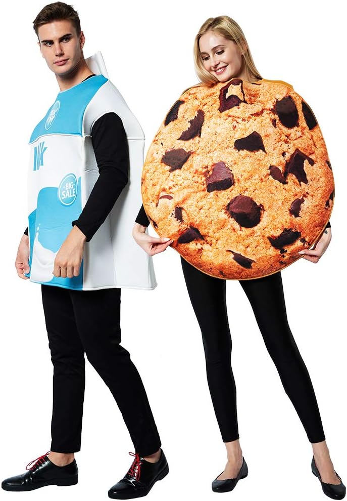 Couple Costume Halloween Food Cookies and Milk Carton Box Adult Men Women