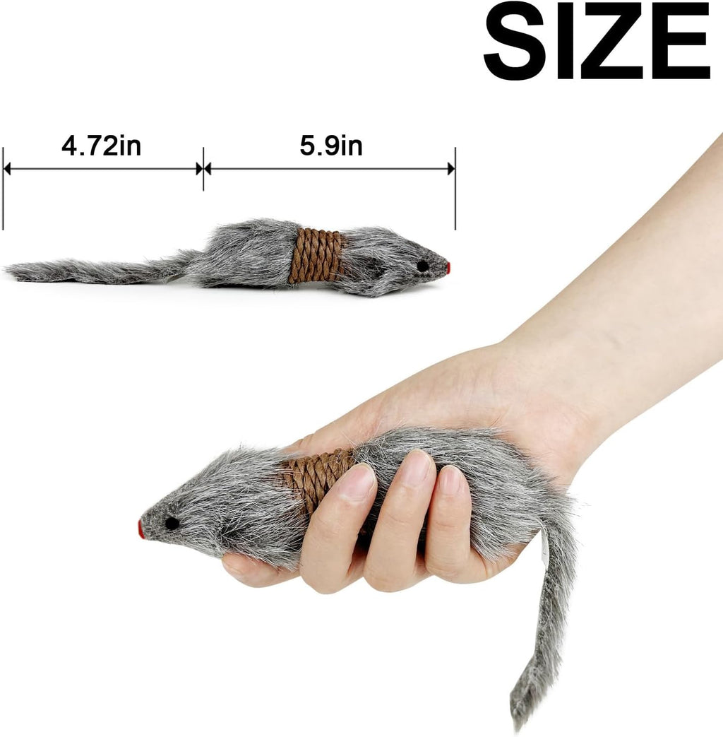 2Pcs Cat Mice Toys,Faux Fur Cat Kicker Toys Large Mice with Long Tail Without Catnip, Interactive Catch Play Mouse