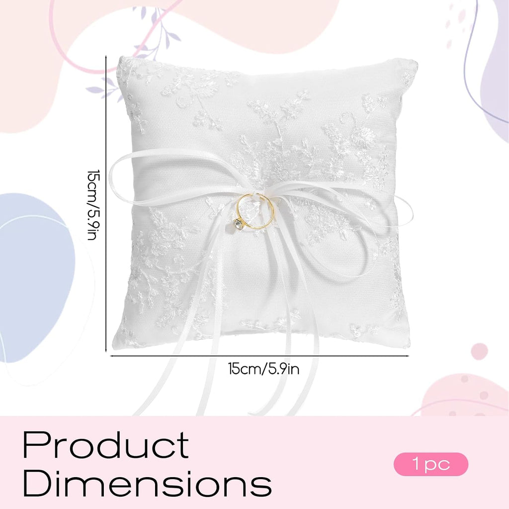 Wedding Ring Bearer Pillow, White Lace Trim Cotton Cushion Elegant Ring Holder for Wedding Ceremony and Proposal