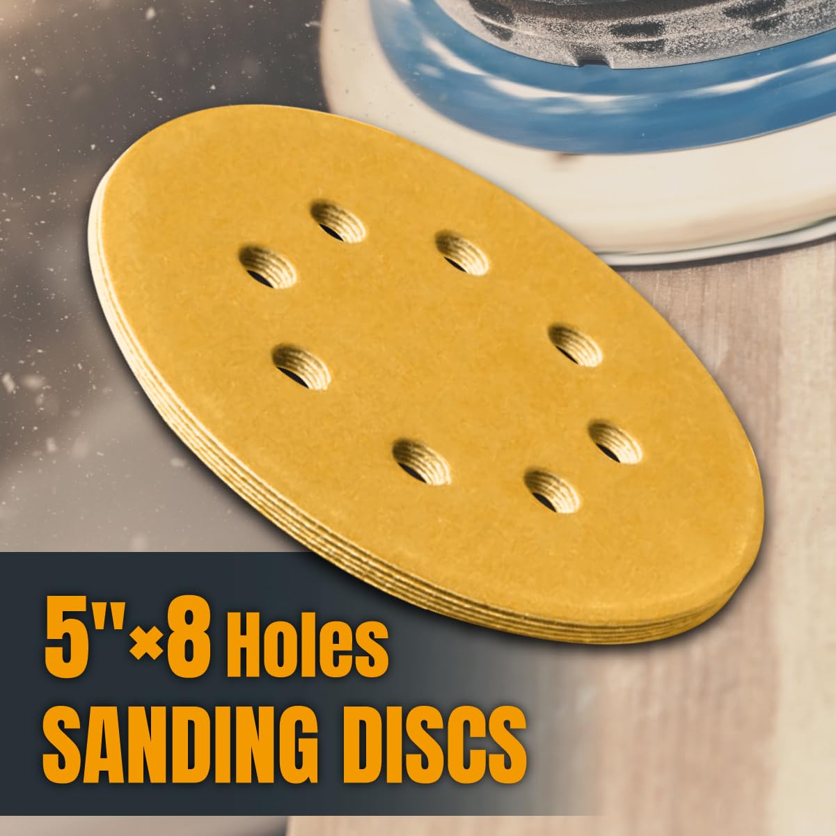5 Inch 8 Hole Sanding Discs - 80/100/120/150/220 Grits Sandpaper (10 Each, 50-Pack), Assorted 5" Hook and Loop