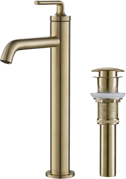 Ramus Single Handle Vessel Sink Bathroom Faucet with Pop-Up Drain in Brushed Gold, KVF-1220BG